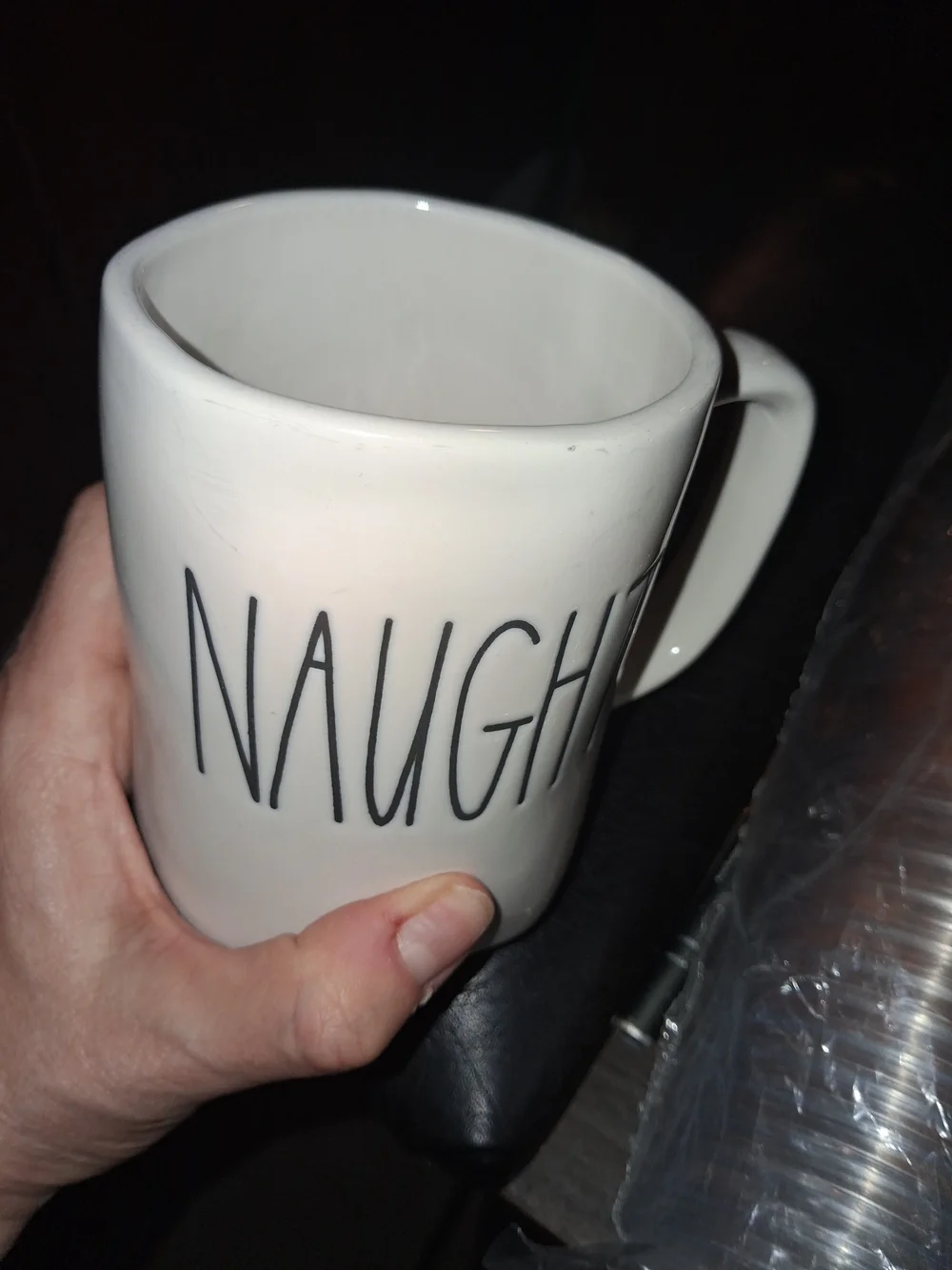 Rae Dunn Cream Ceramic Mug with Black 'NAUGHTY' Lettering
